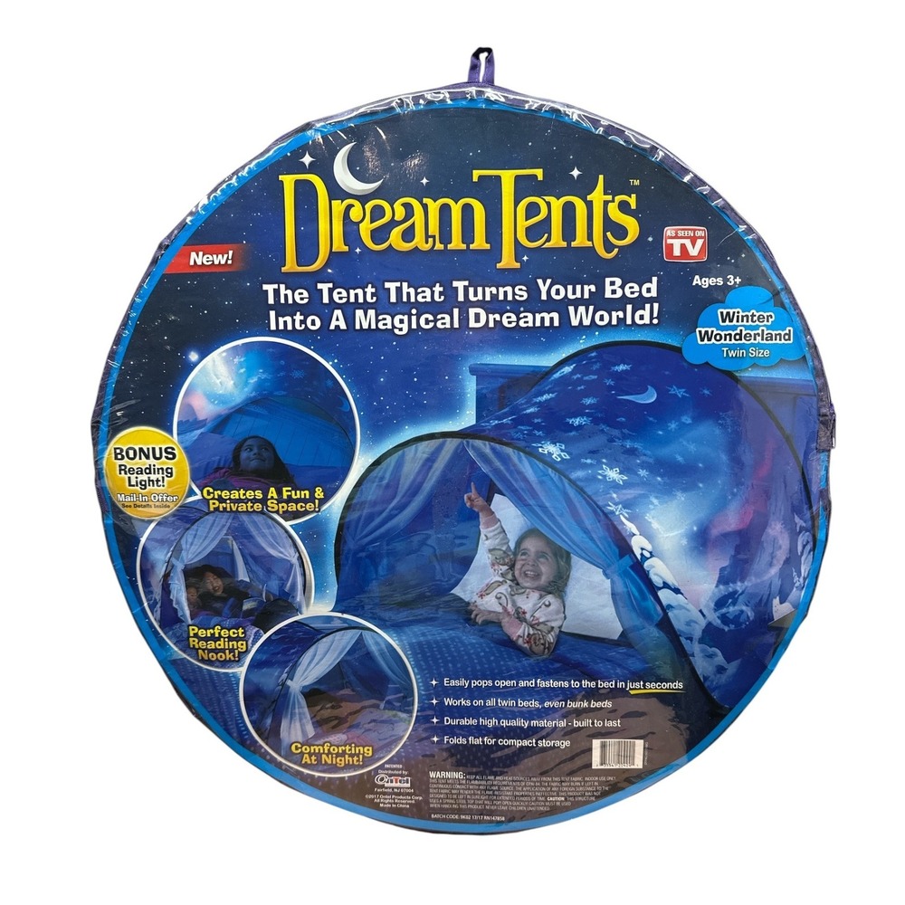 DreamTents Winter Wonderland Twin Size Bed Tent Kids Pop Up Canopy Reading Light